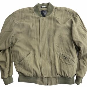Vintage J. Ferrar Bomber Jacket‎ Olive Green Large Tall Lightweight Zip Up